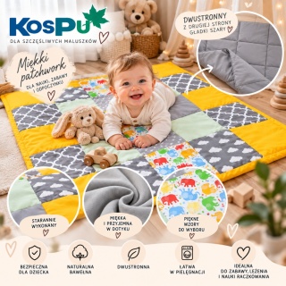 Patchwork dla niemowląt i dzieci - słoniki i chmurki - dwustronny
