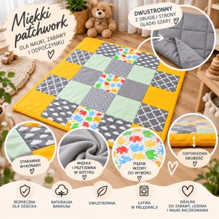 Patchwork dla niemowląt i dzieci - słoniki i chmurki - dwustronny