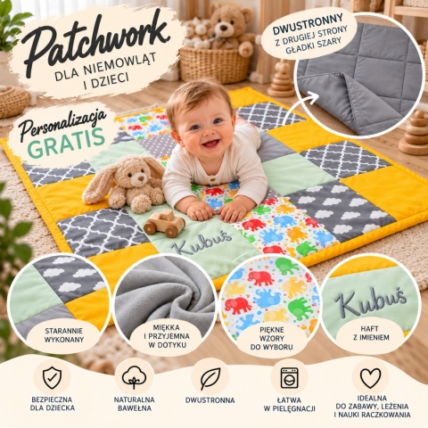 Patchwork dla dziecka z personalowanym haftem imienia -  personalizacja GRATIS