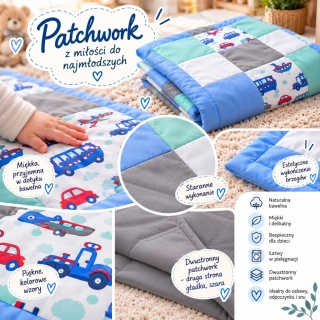 Patchwork dla niemowląt i dzieci - samochody - dwustronny