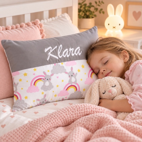 Poduszka z imieniem Klara w pokoju dziecięcym - personalizowany prezent