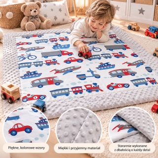 Mata do zabawy dla dzieci 120 × 120 cm – samochody, pociągi, samoloty i statki